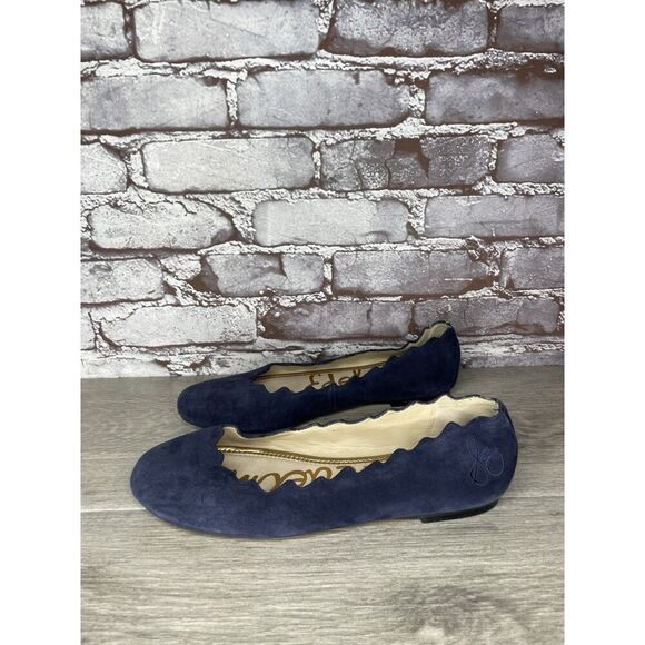 Sam Edelman Frances Blue Suede Leather Slip On Scalloped Flats Women Sz 9M US/39 - Picture 9 of 16